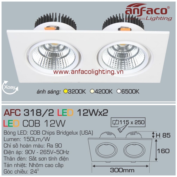 Đèn LED âm trần Anfaco AFC 318/2-12Wx2