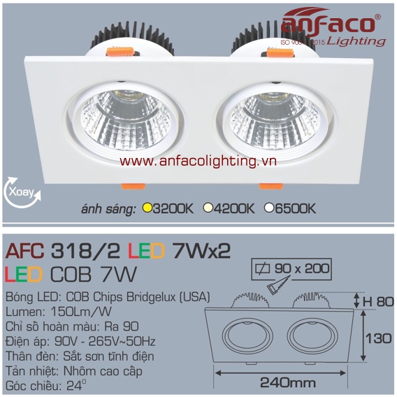 Đèn LED âm trần Anfaco AFC 318/2-7Wx2