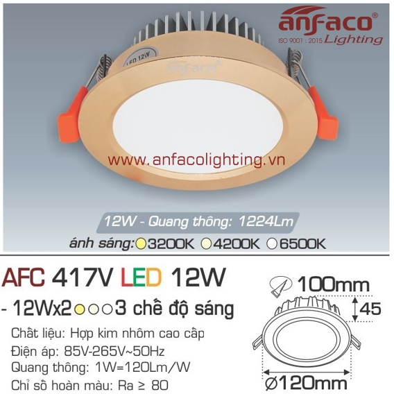 AFC417 Đèn LED âm trần Anfaco AFC 417V-12W