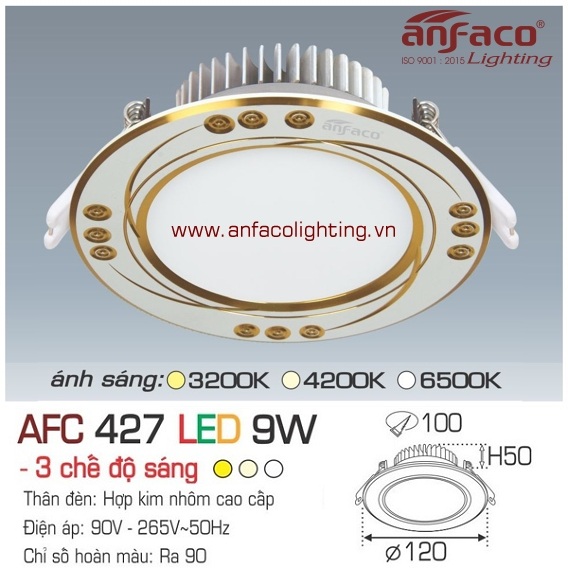 AFC-427 Đèn LED âm trần Anfaco AFC427-7W 9W 12W 6500K 4200K 3200K đổi màu 3 chế độ