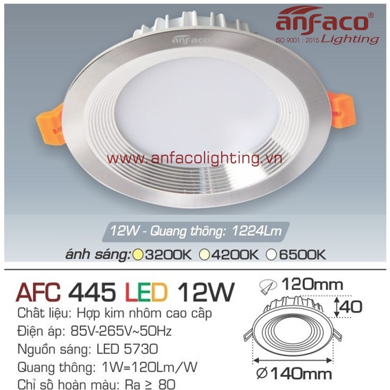 AFC445 Đèn LED âm trần Anfaco AFC 445-12W