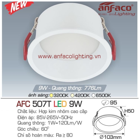 AFC507 Đèn LED âm trần Anfaco AFC 507T-9W