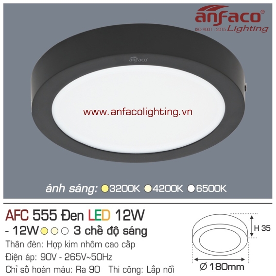 Đèn LED panel nổi Anfaco AFC 555 Đen-12W