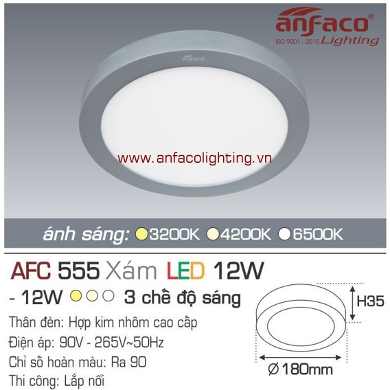 Đèn LED panel nổi Anfaco AFC 555 Xám-12W