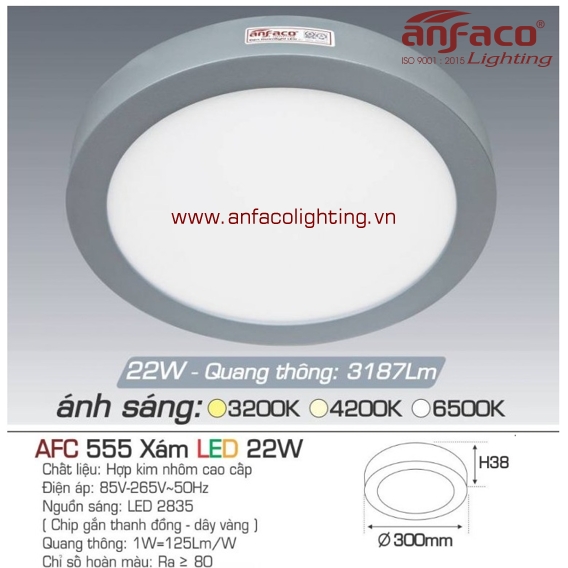 AFC 555X 22W Đèn LED panel gắn nổi tròn viền xám Anfaco AFC555X 22W