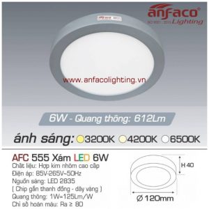 AFC 555X 6W Đèn LED panel gắn nổi tròn viền xám Anfaco AFC555X 6W