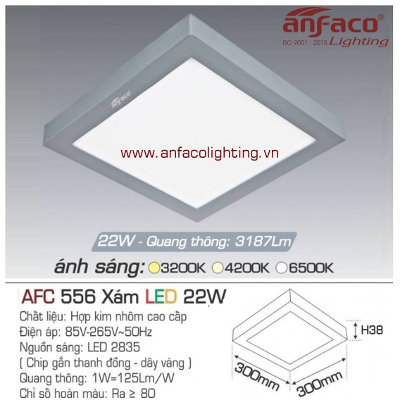 AFC 556N 22W Đèn LED panel gắn nổi vuông viền xám Anfaco AFC556N 22W