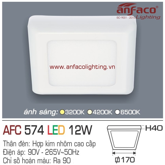 AFC57412w Đèn LED ốp trần Anfaco AFC 574-12W