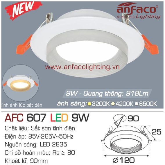 Đèn LED âm trần Anfaco AFC 607-9W