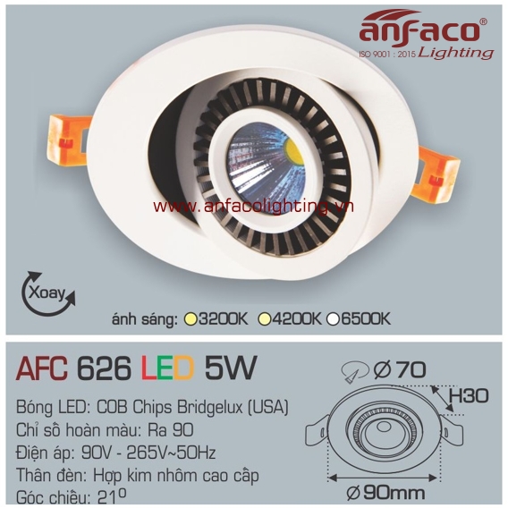 Đèn LED âm trần Anfaco AFC 626-5W