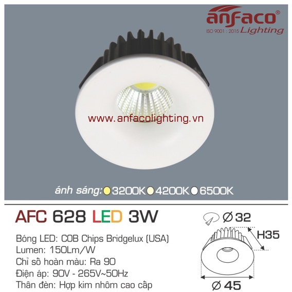 Đèn LED âm trần Anfaco AFC 628-3W