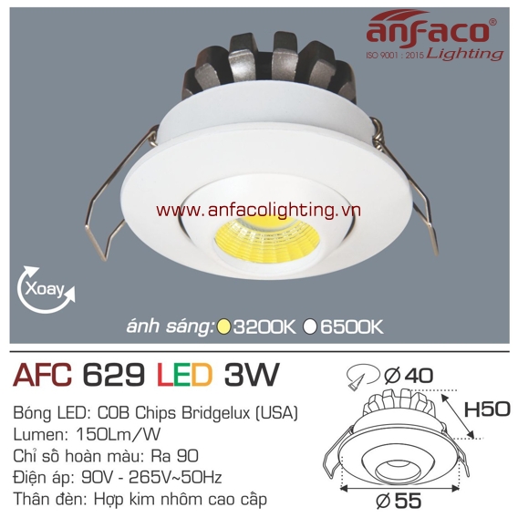 Đèn LED âm trần Anfaco AFC 629-3W