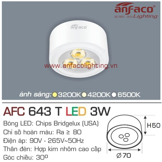 Đèn LED downlight nổi Anfaco AFC 643T-3W