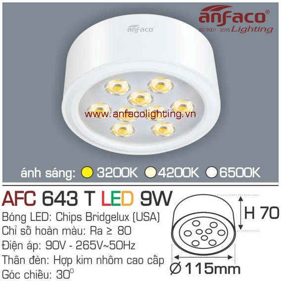 Đèn LED downlight nổi Anfaco AFC 643T-9W