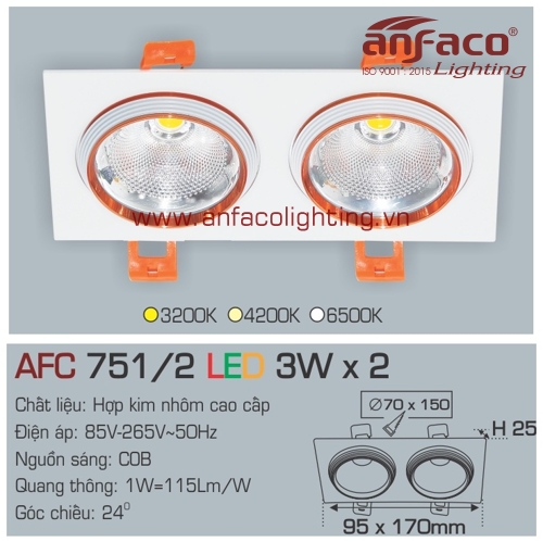 Đèn LED âm trần Anfaco AFC 751/2-3Wx2
