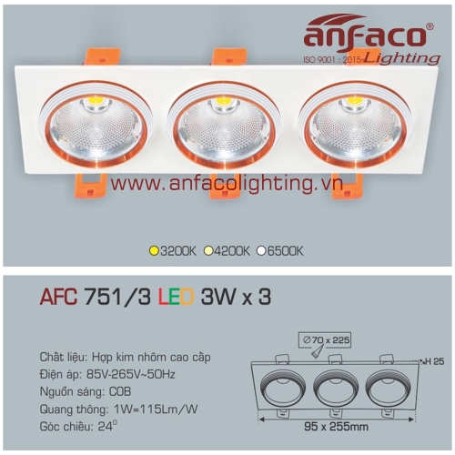 Đèn LED âm trần Anfaco AFC 751/3-3Wx3