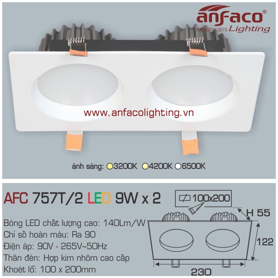 Đèn LED âm trần Anfaco AFC 757T/2-9Wx2