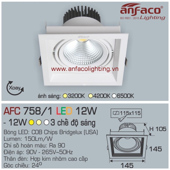 Đèn LED âm trần Anfaco AFC 758/1-12W