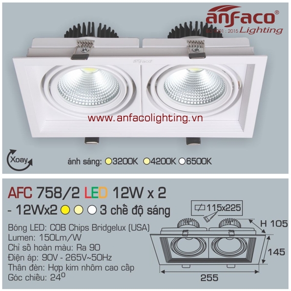 Đèn LED âm trần Anfaco AFC 758/2-12Wx2