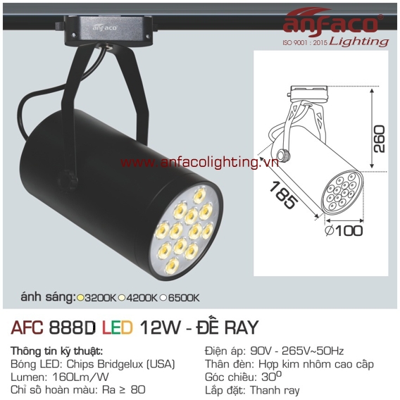 Đèn LED tiêu điểm Anfaco AFC 888D-12W đế ray