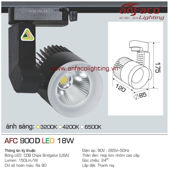 Đèn LED tiêu điểm Anfaco AFC 900D-18W đế ray