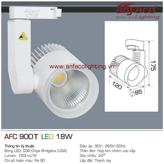 Đèn LED tiêu điểm Anfaco AFC 900T-18W đế ray