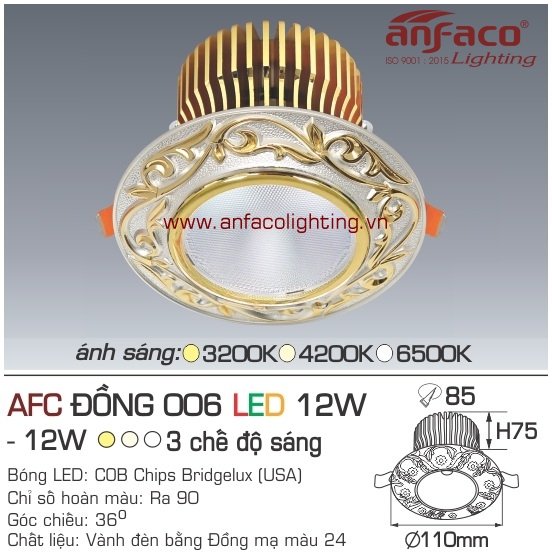 Đèn LED âm trần Anfaco AFC đồng 006-12W