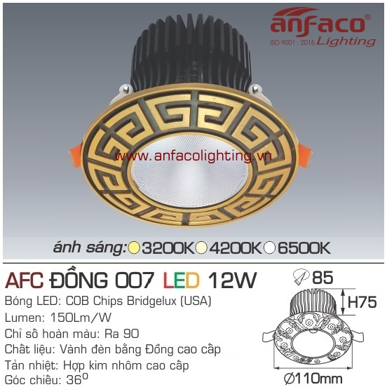 Đèn LED âm trần Anfaco AFC đồng 007-12W