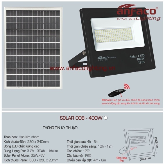 Đèn LED solar Anfaco AFC 008-400W