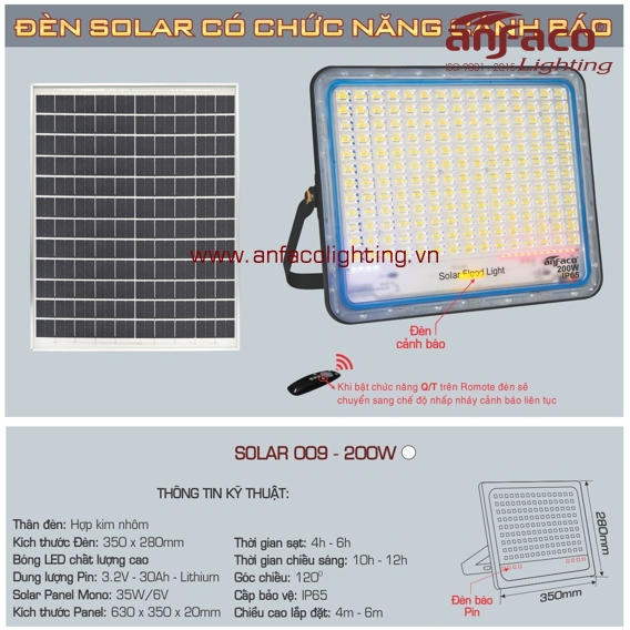 Đèn LED solar Anfaco AFC 009-200W