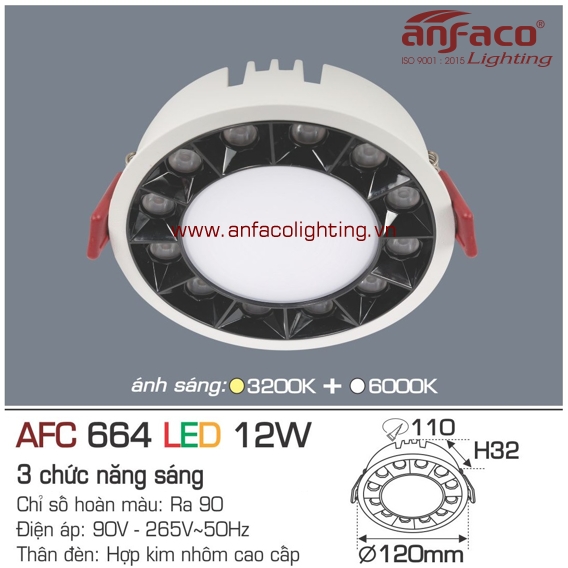 Đèn LED âm trần Anfaco AFC 664-12W