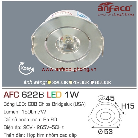 Đèn LED âm trần Mini Anfaco AFC 622-1W