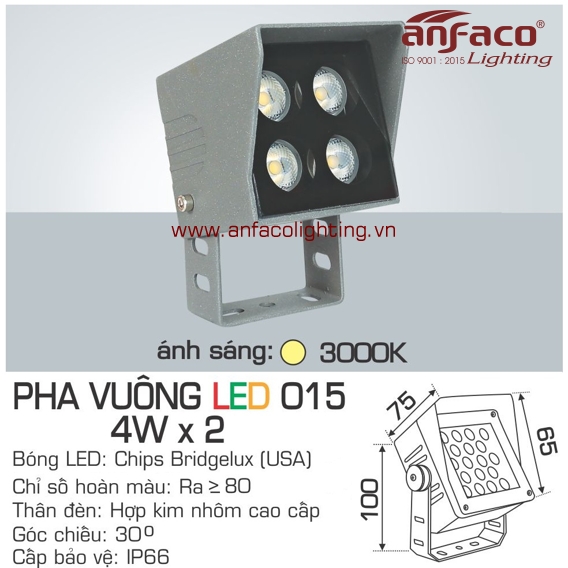 Đèn LED pha vuông Anfaco AFC 015-4Wx2