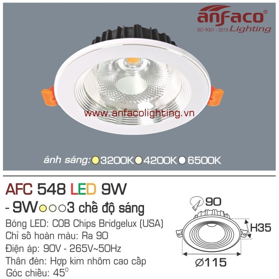 Đèn Led âm trần Anfaco AFC 548-9W