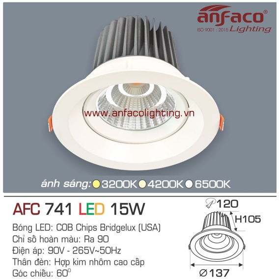 Đèn LED âm trần Anfaco AFC 741-15W