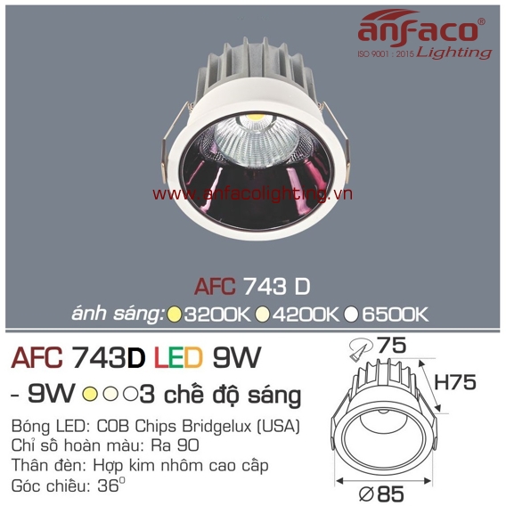 Đèn LED âm trần Anfaco AFC 743D-9W