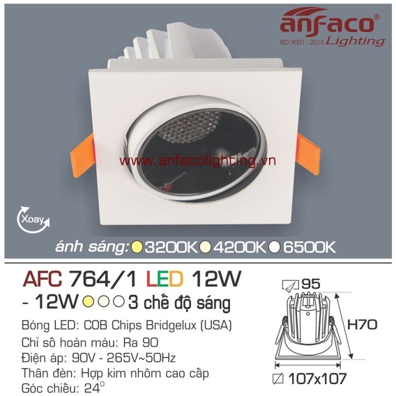 Đèn LED âm trần Anfaco AFC 764/1-12W