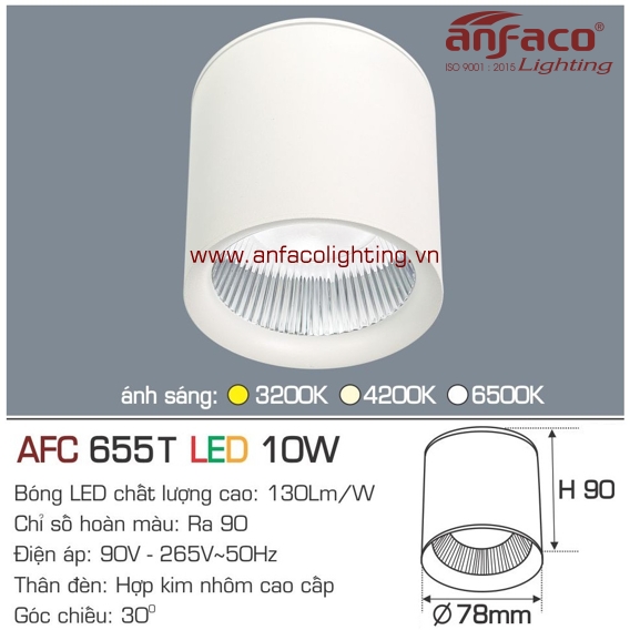 Đèn LED downlight nổi Anfaco AFC 655T-10W