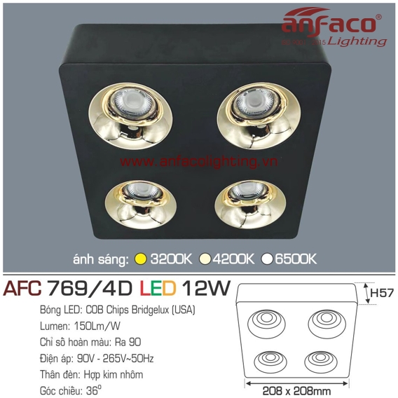 Đèn LED downlight nổi Anfaco AFC 769/4D-12W
