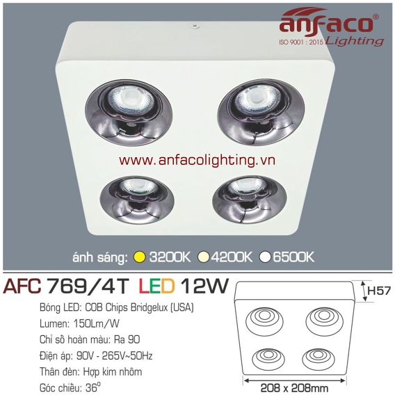 Đèn LED downlight nổi Anfaco AFC 769/4T-12W