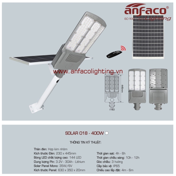 Đèn LED solar Anfaco AFC 018-400W