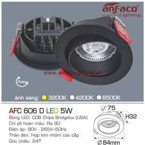 Đèn Anfaco downlight âm trần afc-606d-5w viền đen xoay góc