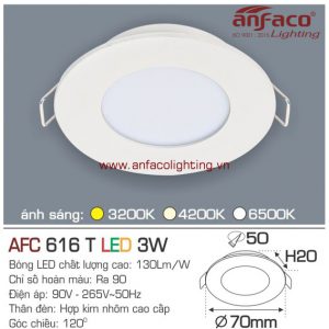 Đèn Anfaco downlight âm trần afc-616t-3w vỏ trắng