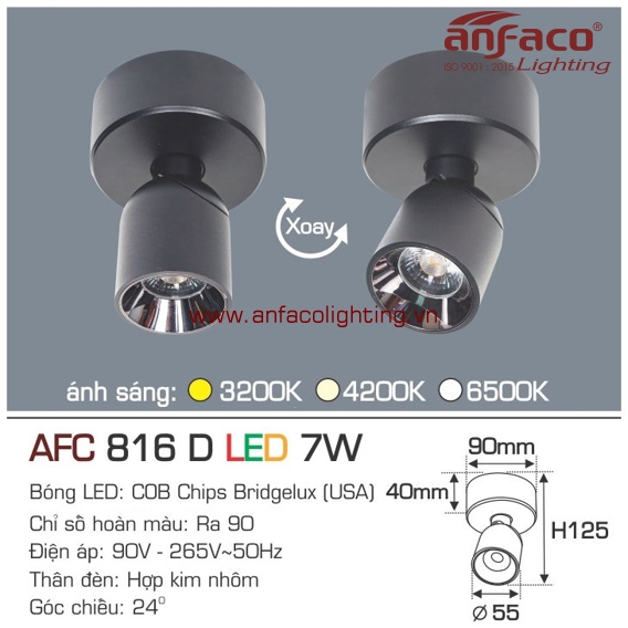 Đèn led tiêu điểm spotlight Anfaco afc-816d-7w vỏ đen