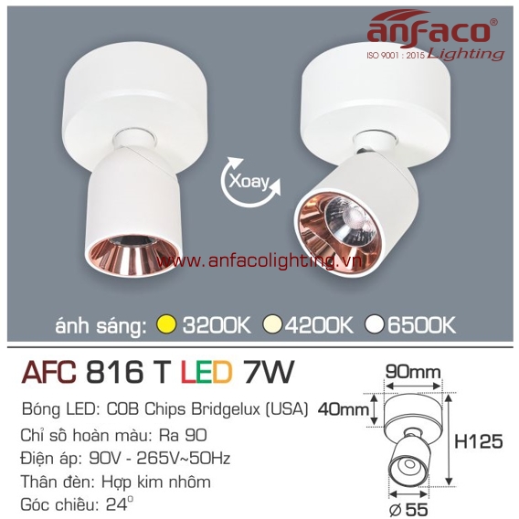 Đèn led tiêu điểm spotlight Anfaco afc-816t-7w vỏ trắng