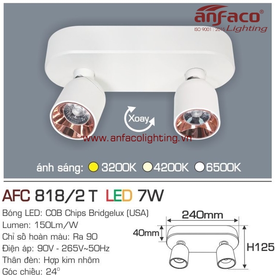 Đèn led tiêu điểm spotlight Anfaco AFC-818T-2-7w vỏ trắng