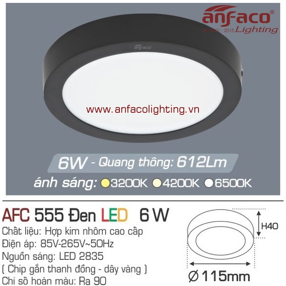 AFC 555D 6W Đèn LED panel gắn nổi tròn đen Anfaco AFC555D 6W