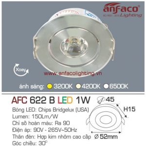 AFC 622B 1W Đèn LED downlight âm trần mini xoay góc Anfaco AFC622B1W