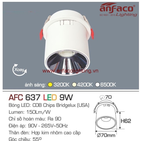 AFC 637-9W Đèn LED downlight xoay góc Anfaco AFC637-9W