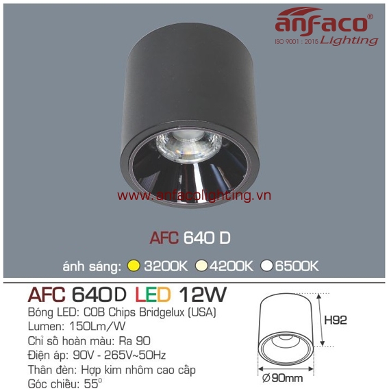 AFC 640D 9W Đèn LED downlight nổi vỏ đen Anfaco AFC640D12W